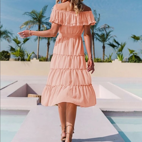 Boho off shoulder flounce hem dress - Picture 2 of 5